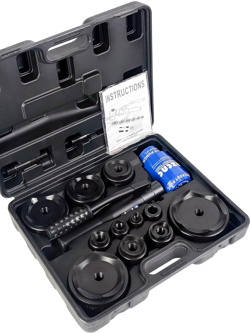 AMZCNC Hydraulic Knockout Hole Punch Driver Kit 1/2 to 4 inch Electrical Conduit Hole Cutter Set KO Tool Kit Metal Sheet Puncher (12TON(1/2'~4'))