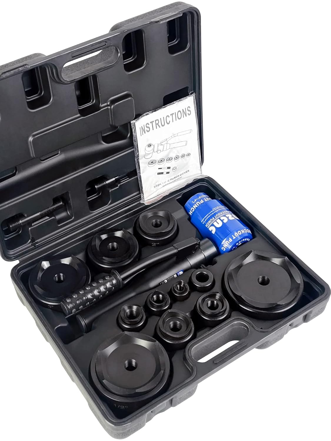 AMZCNC Hydraulic Knockout Hole Punch Driver Kit 1/2 to 4 inch Electrical Conduit Hole Cutter Set KO Tool Kit Metal Sheet Puncher (12TON(1/2'~4'))