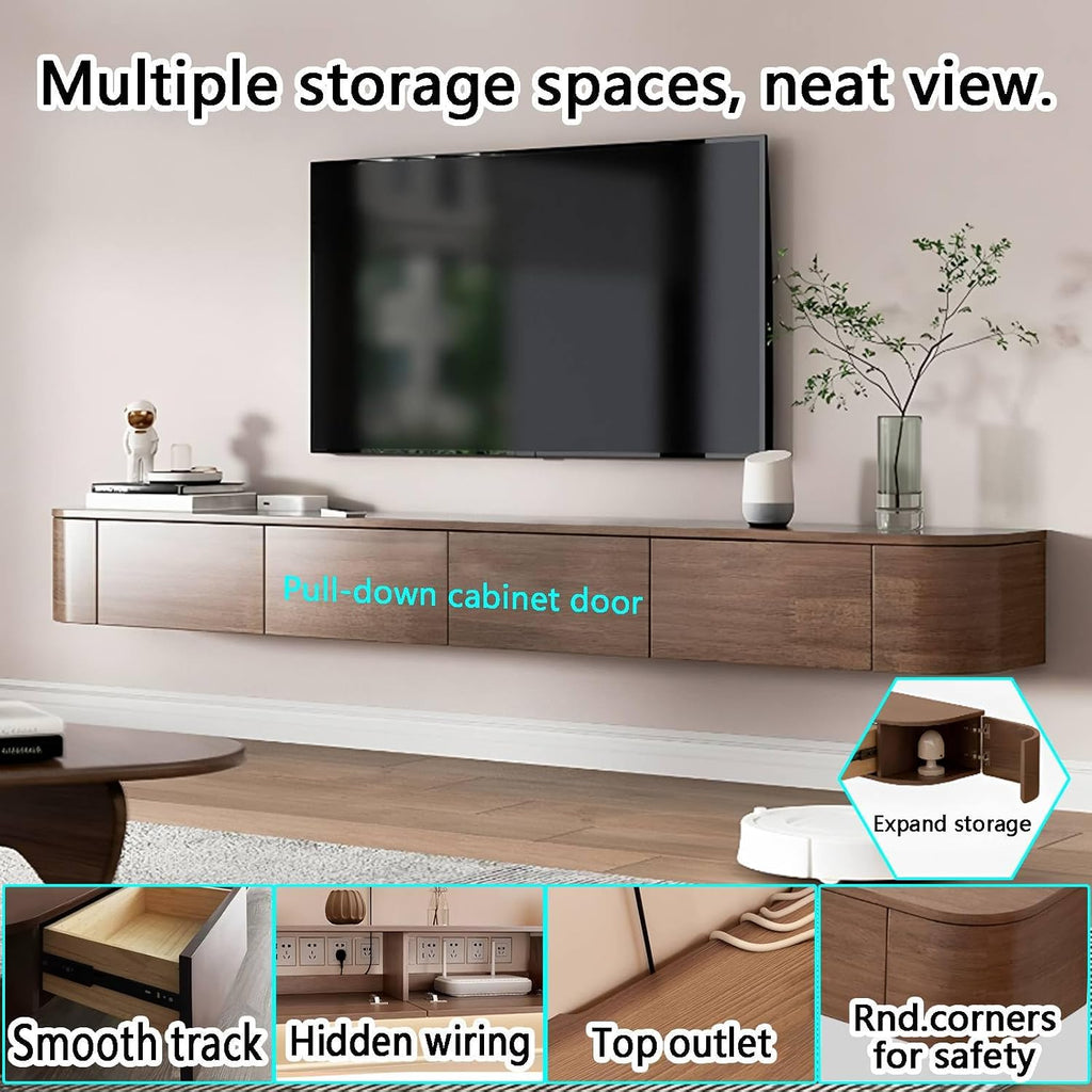 Floating TV Stand with Drawers for Bedroom,Solid Wood Living Room tv Stand,Suitable for Various scenarios Wall Shelf TV Cabinet (Walnut, 78.7')