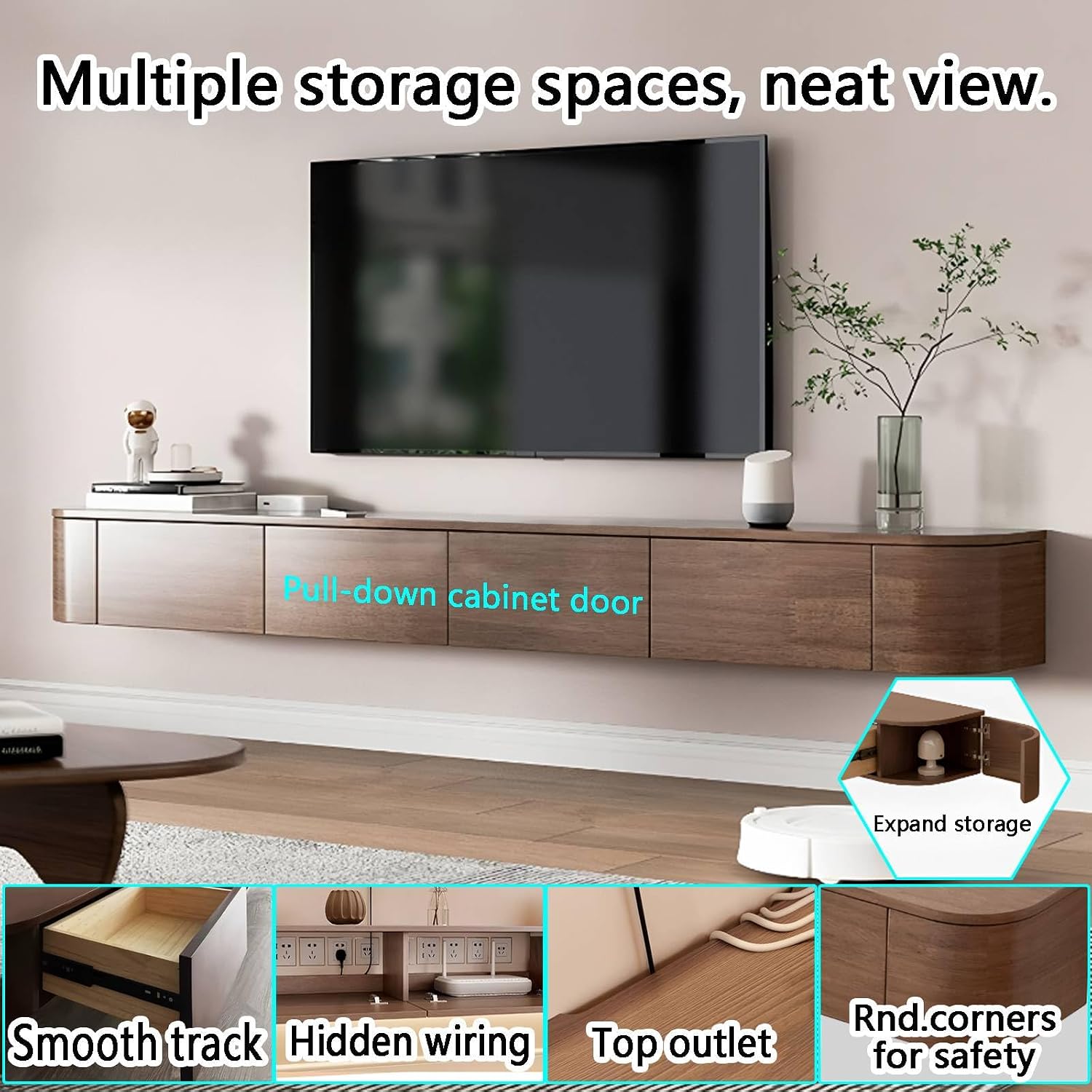 Floating TV Stand with Drawers for Bedroom,Solid Wood Living Room tv Stand,Suitable for Various scenarios Wall Shelf TV Cabinet (Walnut, 78.7')
