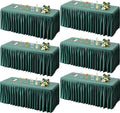 6 Pack Hunter Green Tablecloths for Rectangle Tables 6ft, Wrinkle Resistant Spandex Table Cover Fitted Stretch Table Cloth with Pleated Ruffle Skirts for Party Banquet Dining Birthday Wedding