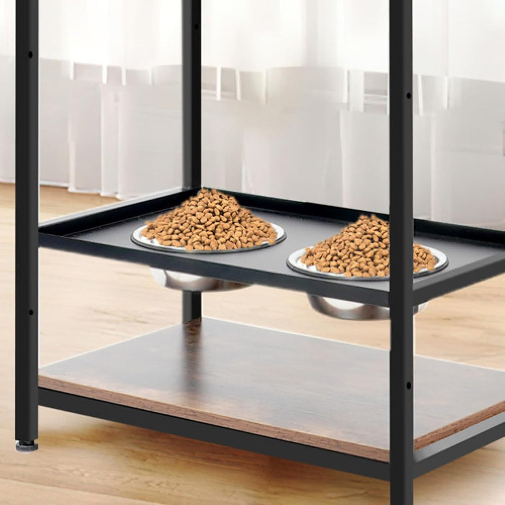 Dog Feeding Station 3 Height Adjustable Raised Dog Bowls Dog Food Storage Cabinet for Large Medium Dogs Cats with Shelves