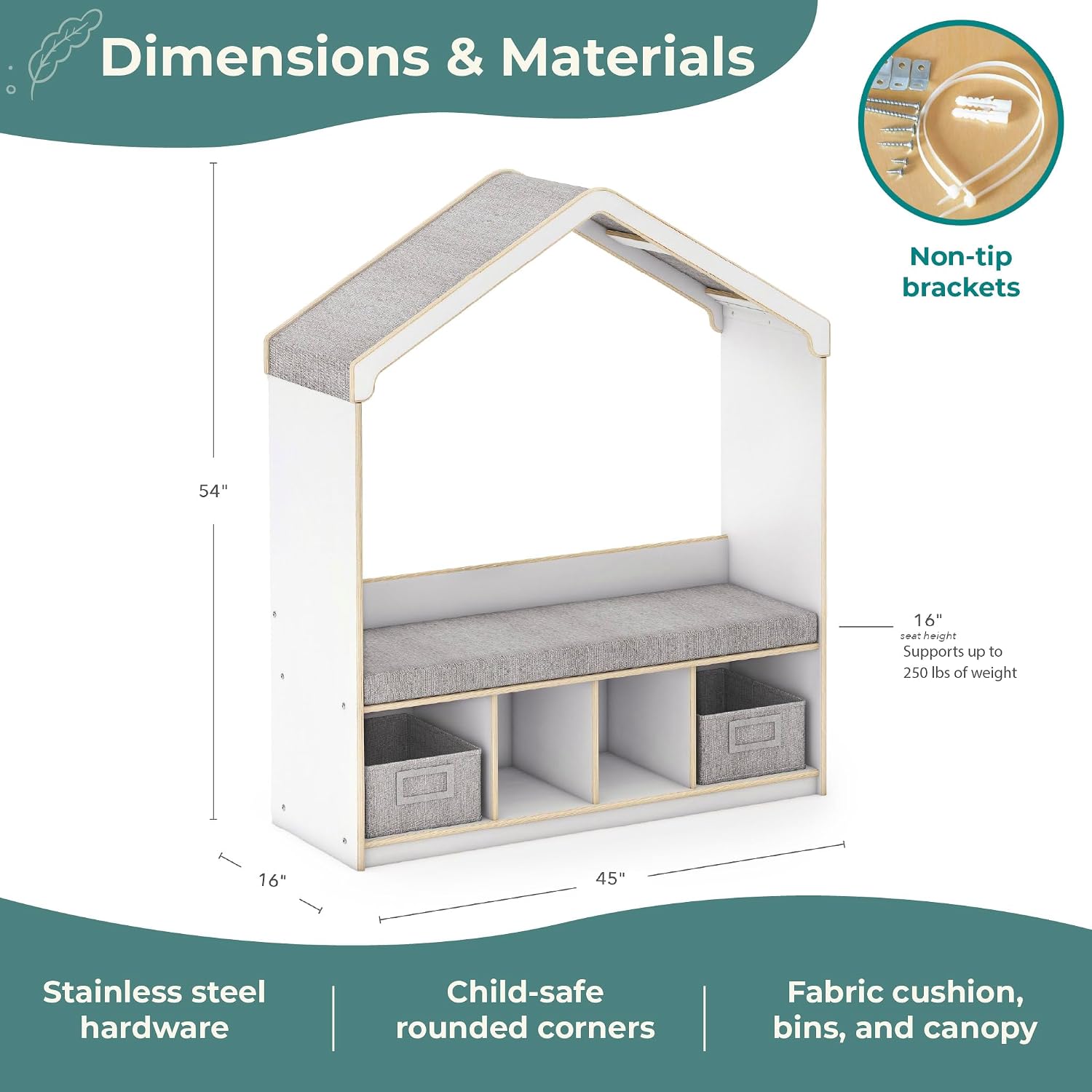 Guidecraft EdQ Kids' Reading Nook - White: Wooden Reading Bench Bookshelf Organizer with Storage Cubbies and Bins for Books | Classroom and Playroom Furniture