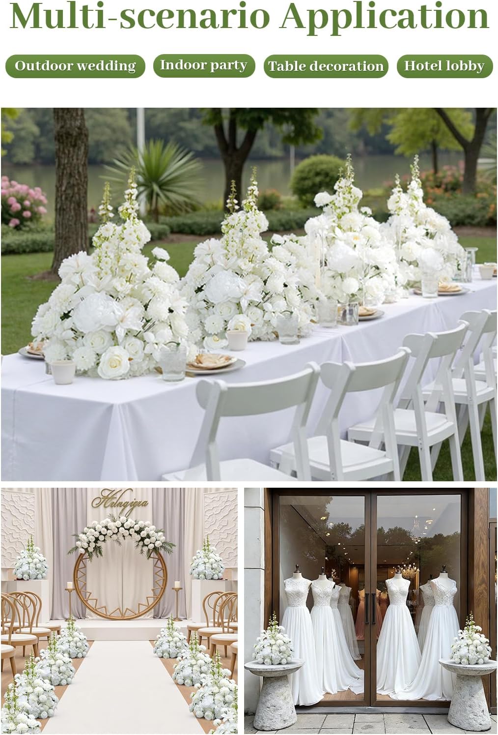 2pcs 19'' White Rose Free Standing Flowers Ball Bouquet Artificial Rose Arrangements Balls for Wedding Centerpieces Tables Chair Aisle Runner Flower Decor
