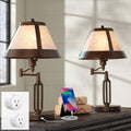 Franklin Iron Works Samuel 21 1/4' High Small Farmhouse Rustic Traditional Desk Lamps Set of 2 USB Port Swing Arm with Socket Brown Bronze Finish Metal Shade Home Office Living Room Charging Bedroom