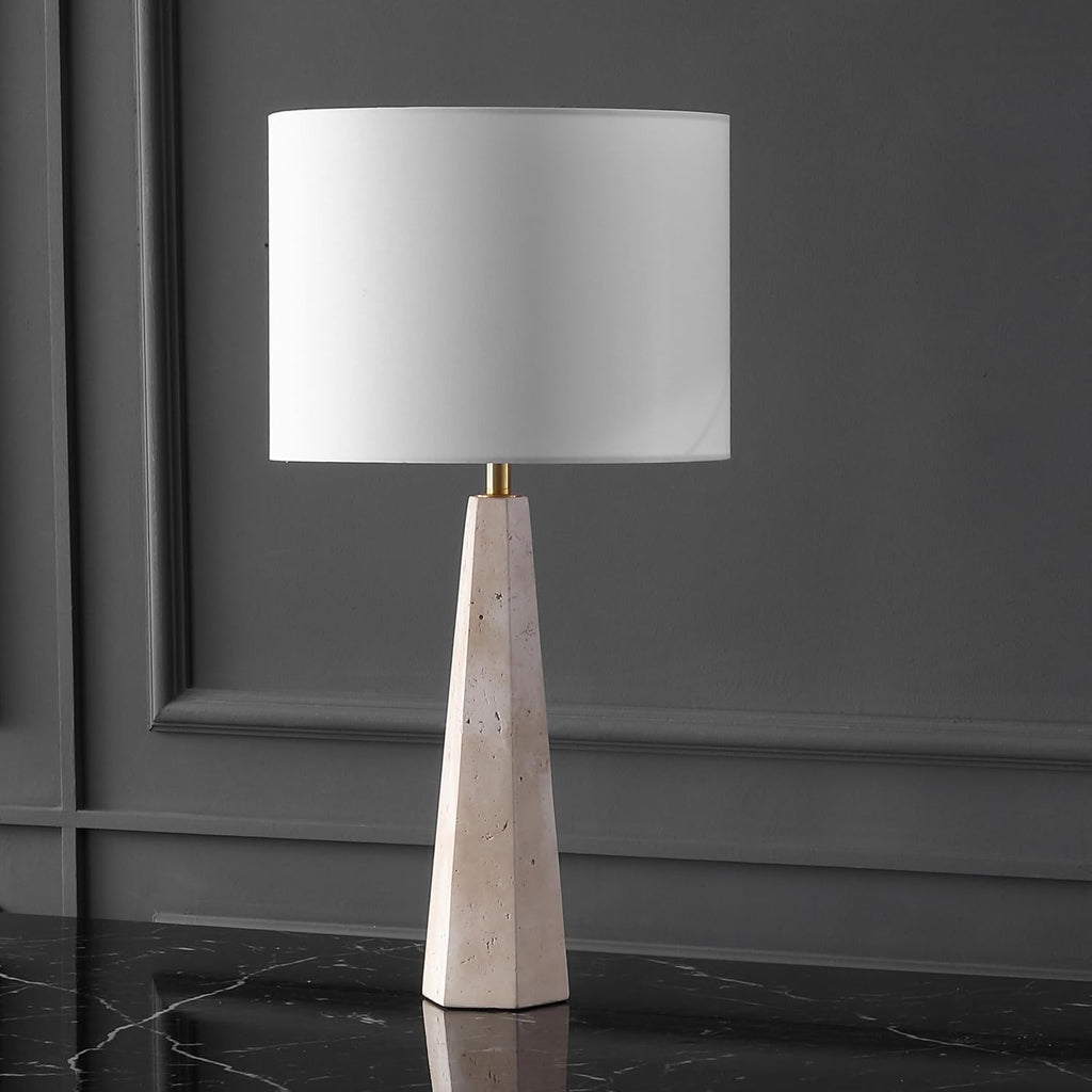 SAFAVIEH Couture Lighting Collection Gabryanna Travertine/White 26-inch Dimmable Table Lamp for Bedroom Living Room Home Office Desk Nightstand (LED Bulb Included)
