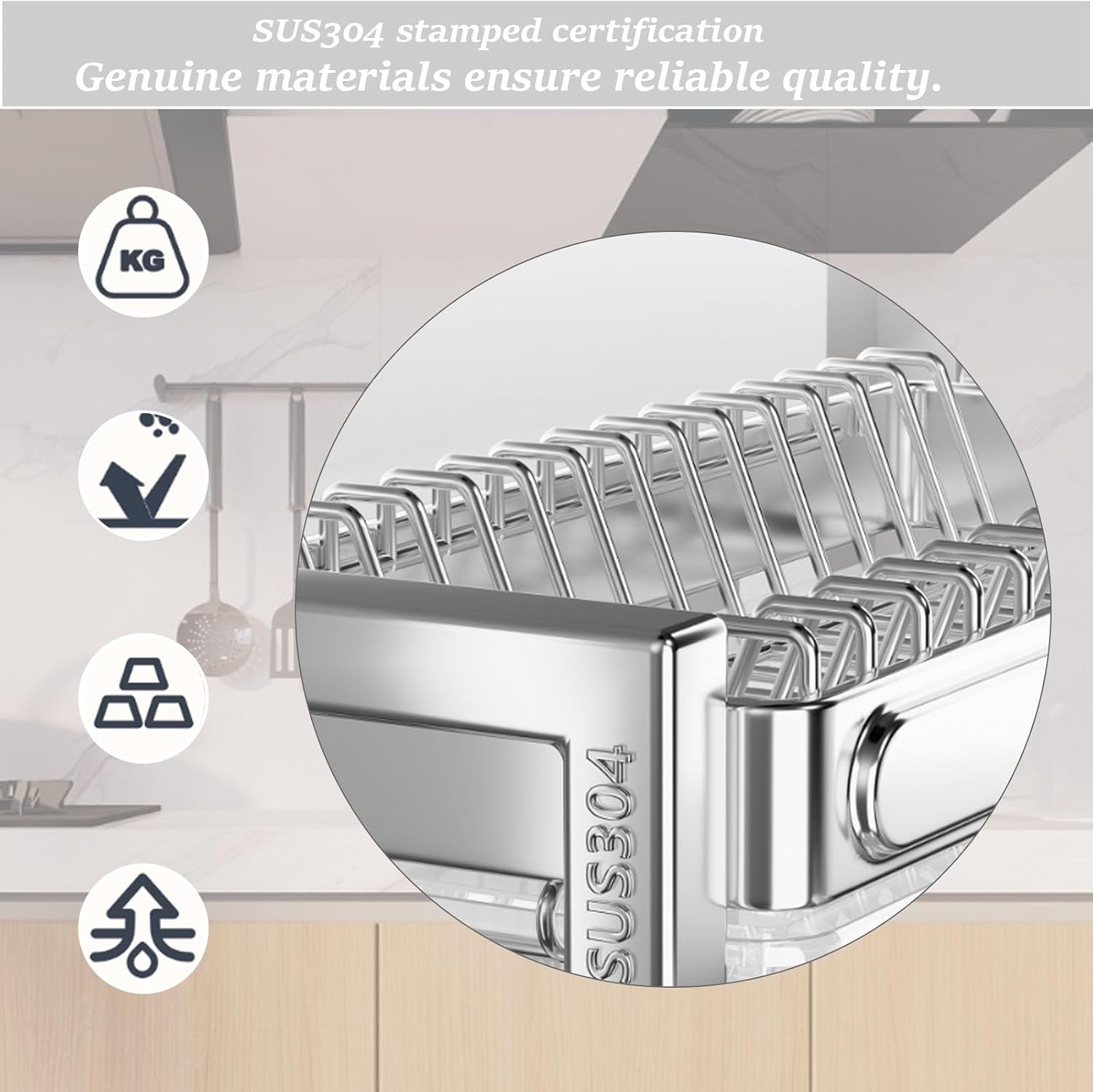 Dish Racks 304 Stainless Steel Draining Rack,Kitchen Storage,Household Multifunctional Bowl,Suitable for Sink countertops, for(Stainless Steel 55cm/21.9in,Triple Layer)
