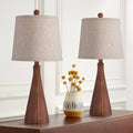 360 Lighting Fraiser 23 1/2' High Cone Small Mid Century Modern Accent Table Lamps Set of 2 Brown Wood Finish Cottage Core Living Room Bedroom Bedside Nightstand House Office Home Oatmeal Shade