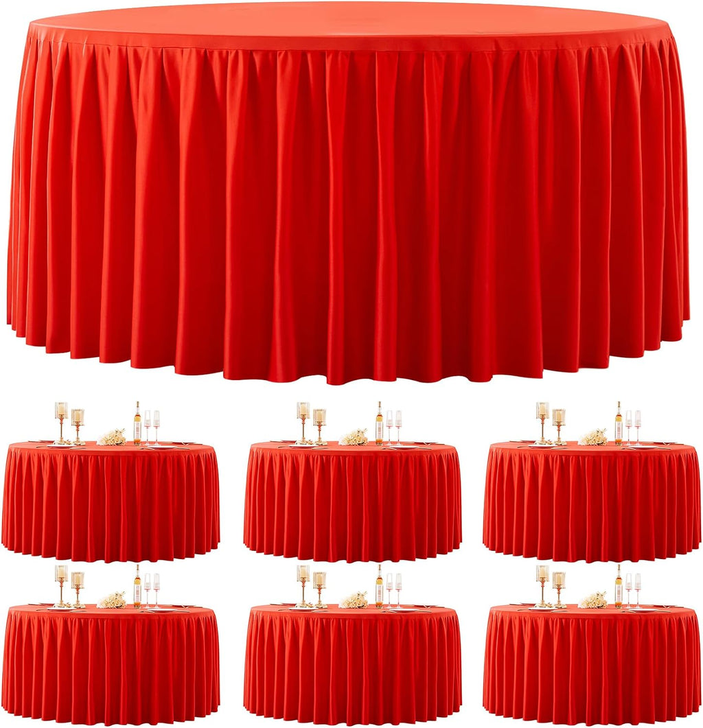 6 Pack Red Round Tablecloth 60 inch Stretch Spandex Fitted Table Cloth 5FT Round Banquet Tablecloths Wrinkle Free Table Cover Stitch Circle Tablecloth with Ruffle Skirt for Party Wedding Birthday