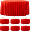 6 Pack Red Round Tablecloth 60 inch Stretch Spandex Fitted Table Cloth 5FT Round Banquet Tablecloths Wrinkle Free Table Cover Stitch Circle Tablecloth with Ruffle Skirt for Party Wedding Birthday