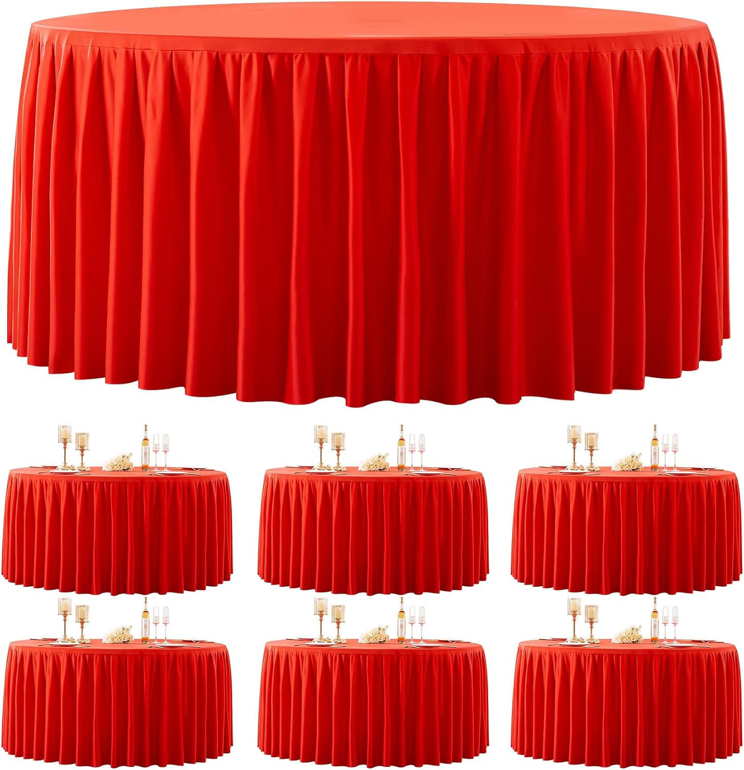 6 Pack Red Round Tablecloth 60 inch Stretch Spandex Fitted Table Cloth 5FT Round Banquet Tablecloths Wrinkle Free Table Cover Stitch Circle Tablecloth with Ruffle Skirt for Party Wedding Birthday