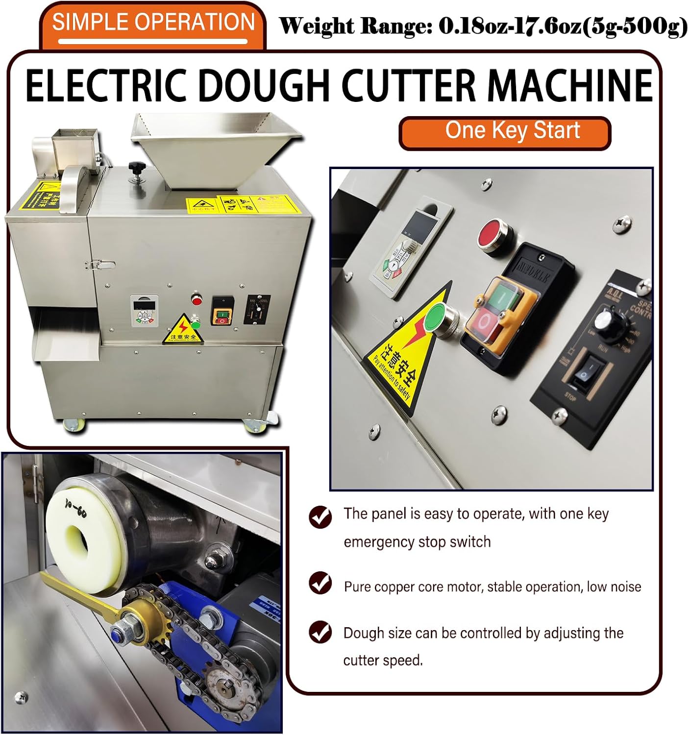 Electric Dough Divider Cutter Machine, Stainless Steel, 110V | Multifunctional Quantitative Partition, For Bread Bagel Cookie Noodle, 5g-500g Capacity