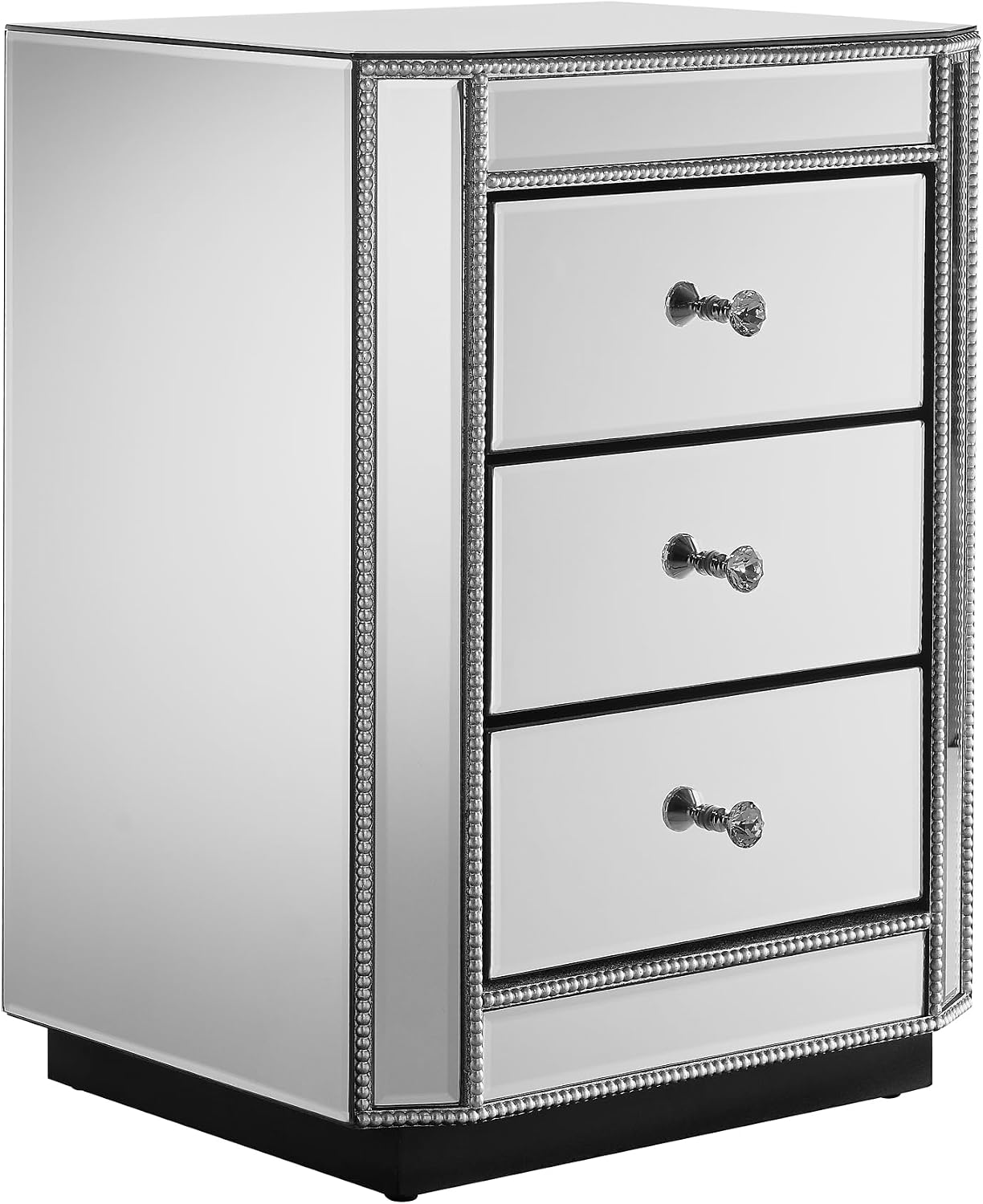 3-Drawer Mirrored Nightstand Bedside Table, Modern Mirrored End Side Table for Living Room, Bedroom, Entryway