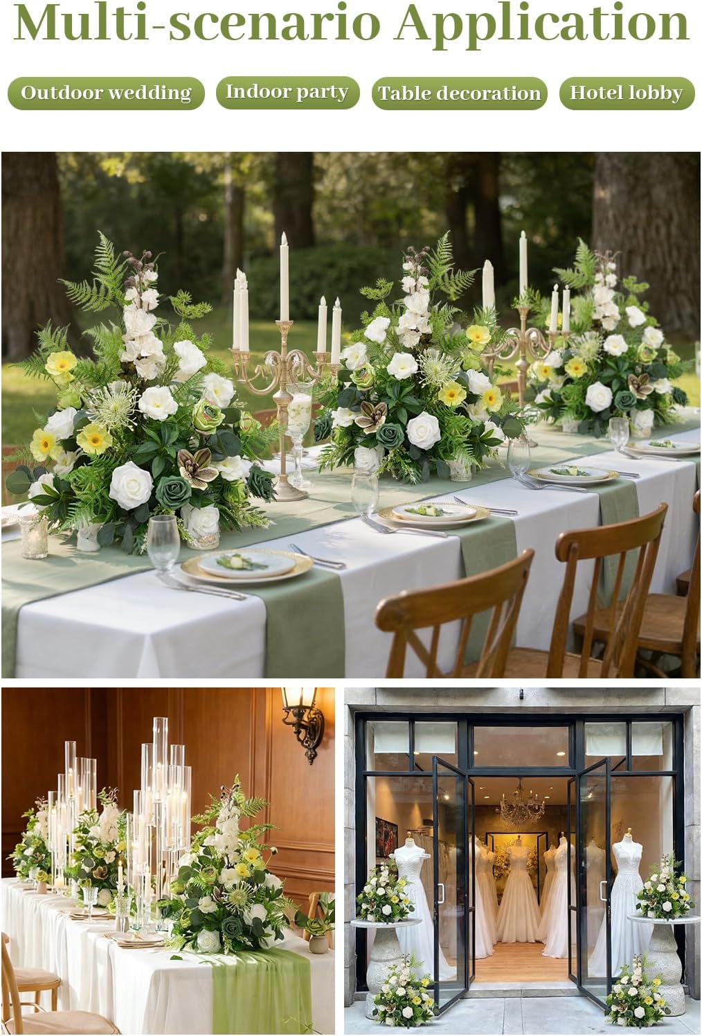 2pcs Free Standing Flowers Ball Bouquet Artificial Rose Floral Arrangements for Wedding Centerpieces Tables Aisle (Greenery)