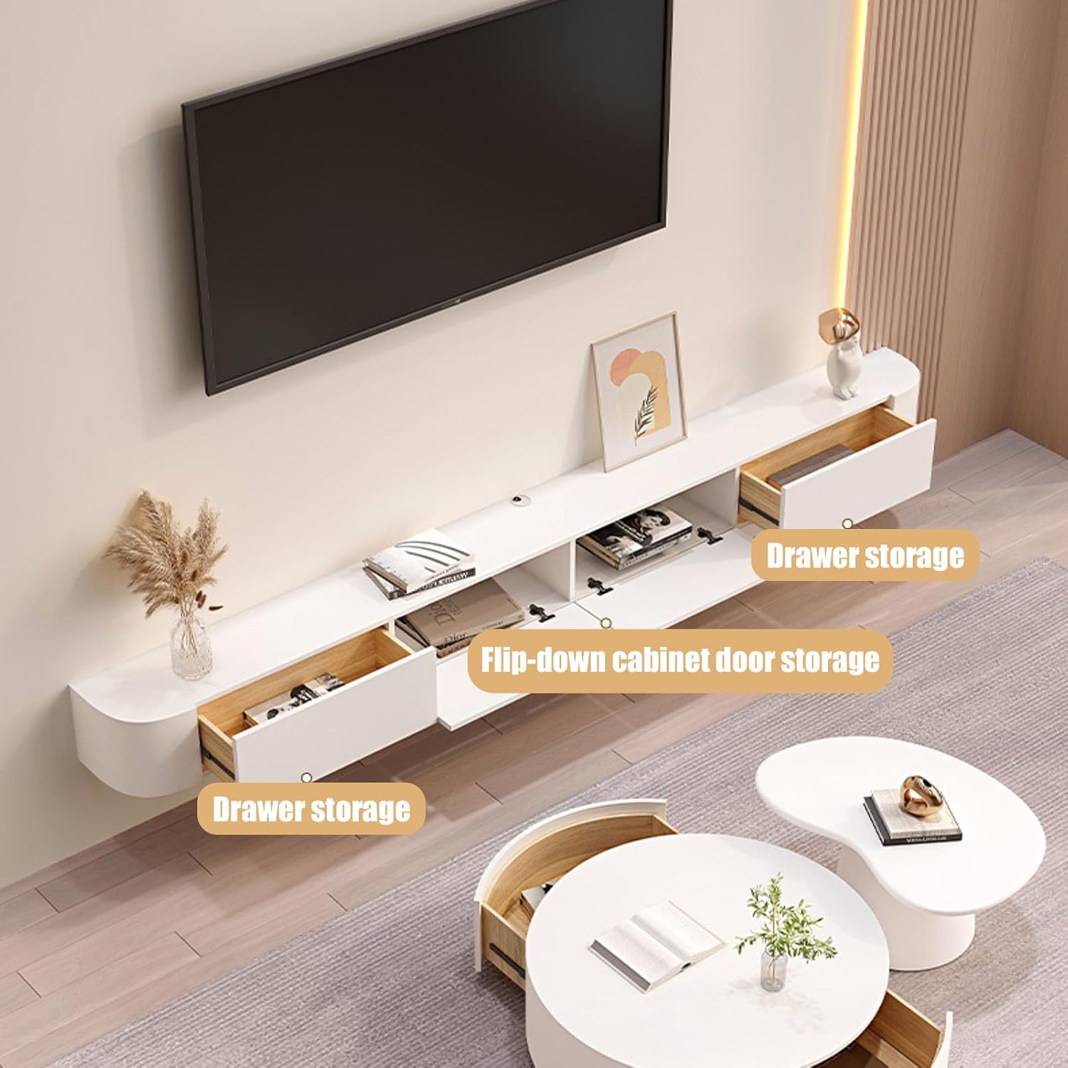 Floating TV Stand Wall Mounted Floating Wall Mounted TV Console Floating TV Shelf Entertainment Center Media Console for Under TV for Living Room & Office