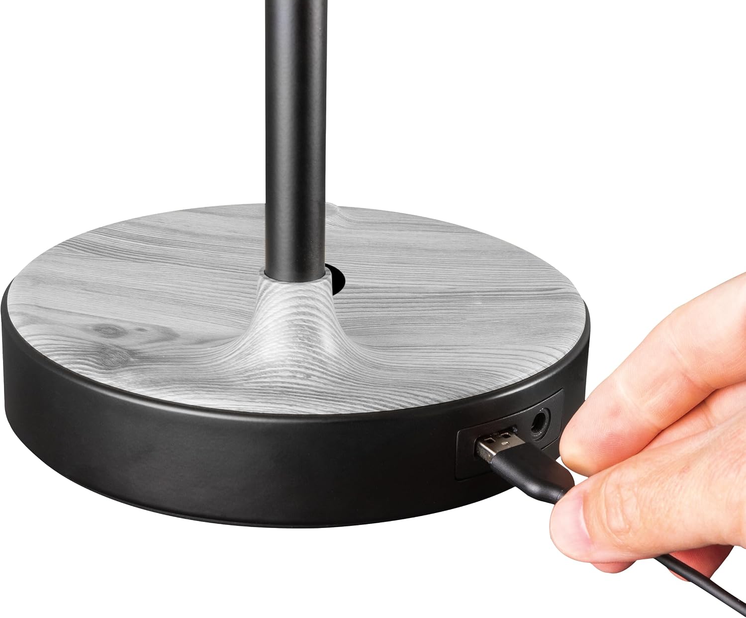 OttLite Wellness Series Wireless Charging LED Table Lamp, Black with Grey Woodgrain Accents,Touch Activated Controls, Flexible Neck, ClearSun LED Light, for Work, Study, Reading…