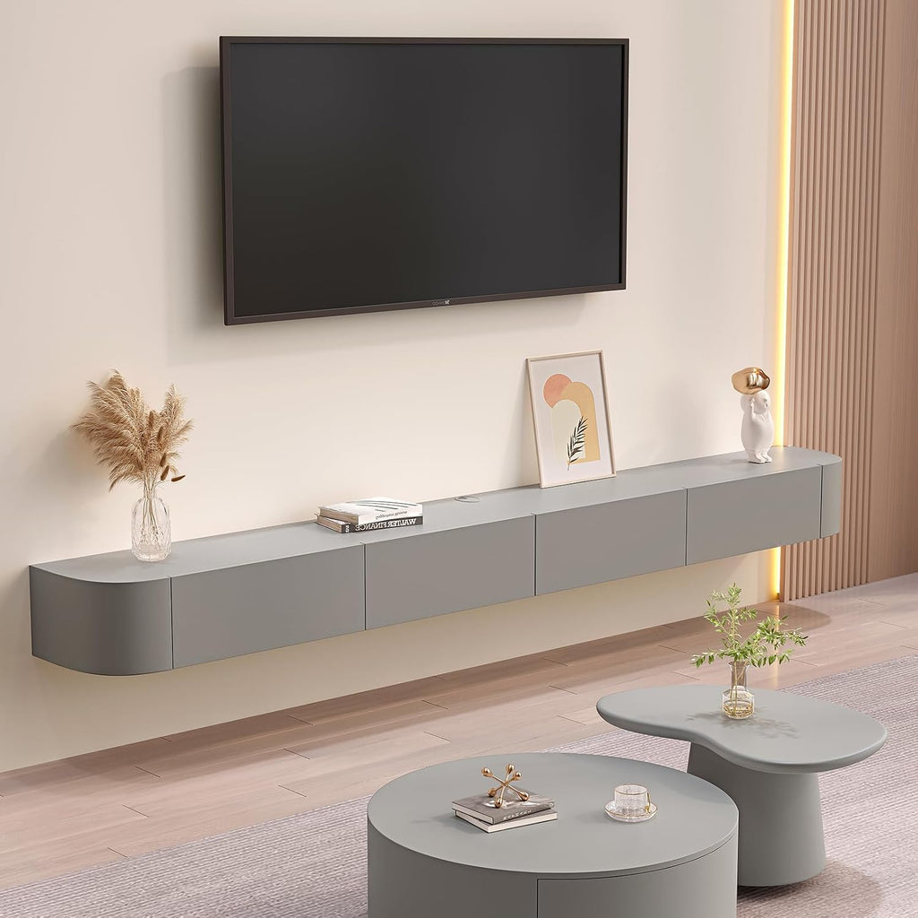 Floating TV Stand Large Floating TV Shelves Wall Mounted Multi Storage Compartment TV Media Console Floating TV Cabinet Bench Under TV Large Storage TV Lowboard (Grey, 86.6 * 7.9 * 9.4 in)