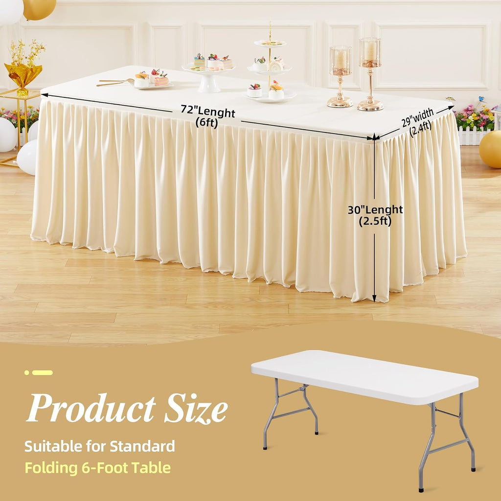 6 Pack Champagne Tablecloths for Rectangle Tables 6ft, Wrinkle Resistant Spandex Tablecover Fitted Stretch Table Cloth with Pleated Ruffle Table Skirts for Party Banquet Dining Birthday Wedding