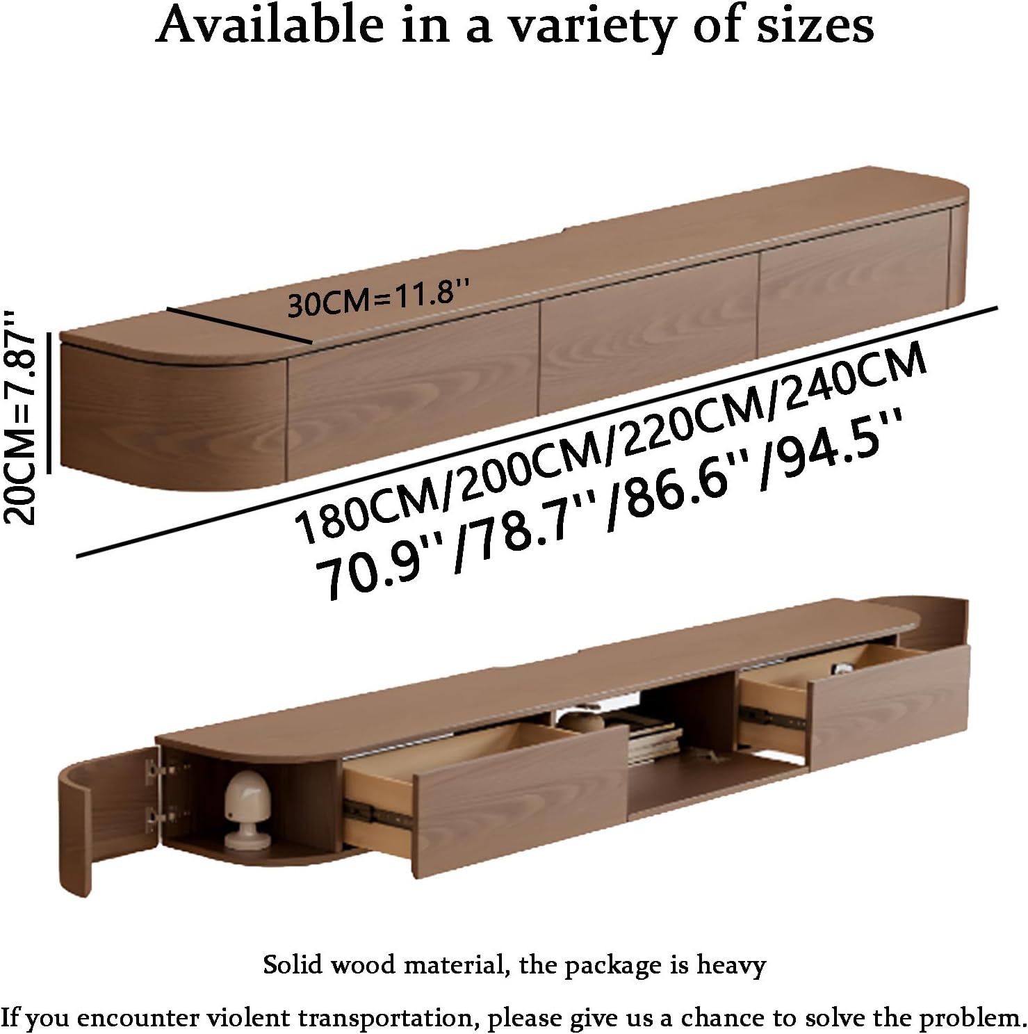 Floating TV Stand with Drawers for Bedroom,Solid Wood Living Room tv Stand with LED Lights,Suitable for Various scenarios Wall Shelf TV Cabinet(Walnut&Light, 70.8')