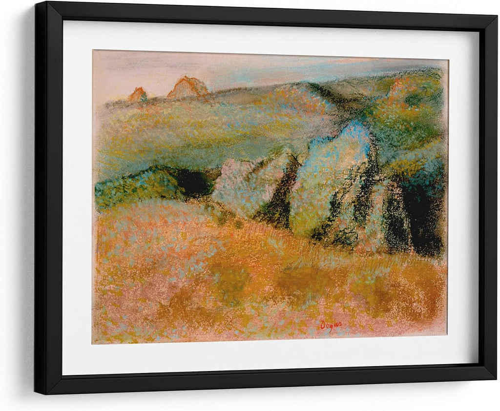 Canvas Lab | Landscape with Rocks by Edgar Degas | 31 x 23 in | Fine Art Framed Print, Frame Color: Black, With Mat | Classical art, Impressionism, Scenery