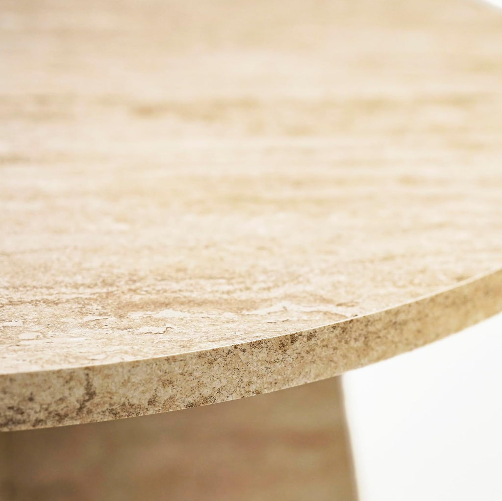 Travertine Efect 22.8 Inches Diameter Coffee Table Modern Side Table for Living Room Accent Table for Sofa or Bedroom (22.8x22.8x16.5 inches)