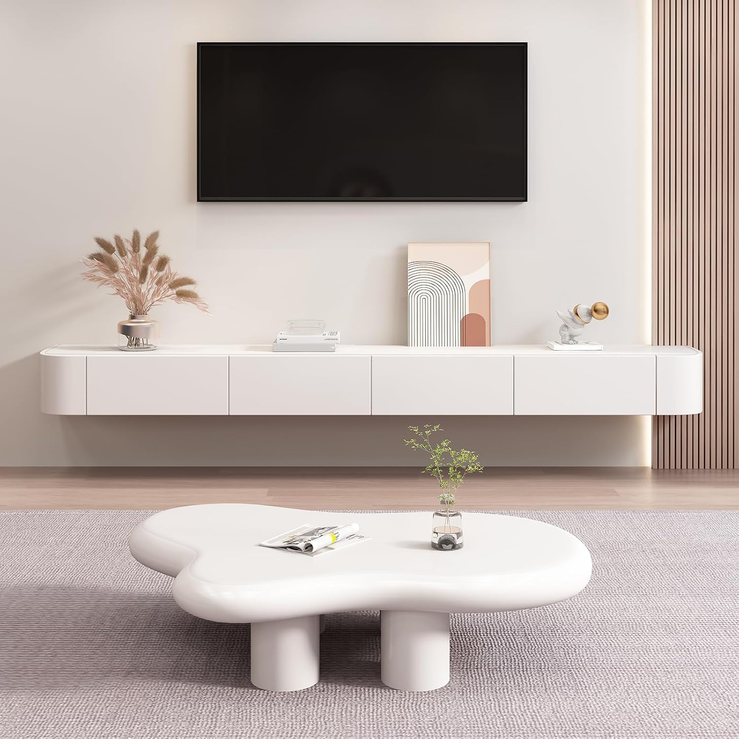 Floating TV Stand - Wall Mounted Media Console with 2 Drawer, Floating Entertainment Center TV Cabinet, Wall Mounted Audio/Video Shelf for Home Room (White, 62.99x7.87x9.45IN)