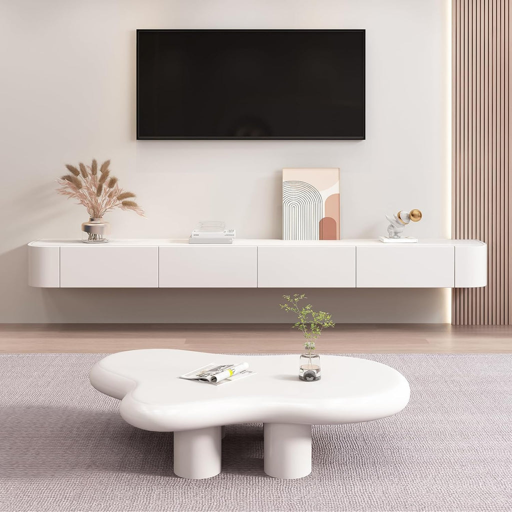 Floating TV Stand - Wall Mounted Media Console with 2 Drawer, Floating Entertainment Center TV Cabinet, Wall Mounted Audio/Video Shelf for Home Room (White, 102.36x7.87x9.45IN)