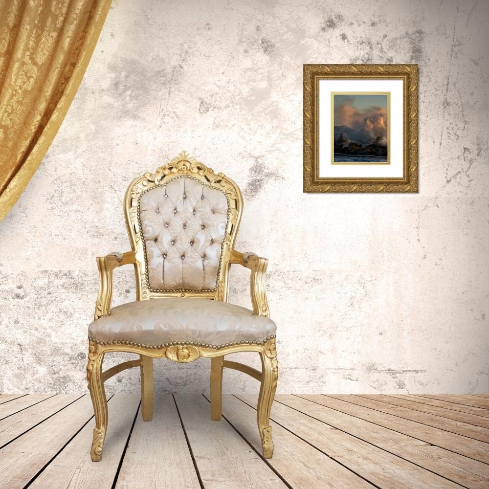 ArtDirect Minnesota-Lake Superior Lake waves breaking on rocks at sunset 15x18 Gold Ornate Wood Framed with Double Matting Museum Art Print by Jaynes Gallery