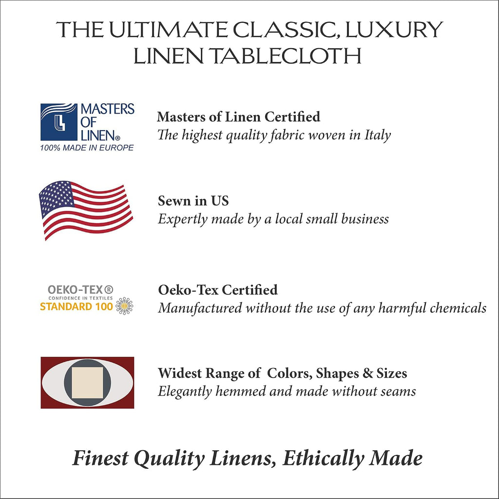 Huddleson White Square Linen Tablecloth 54x54 Square Table Cloth Luxury Italian Linen Sewn in US
