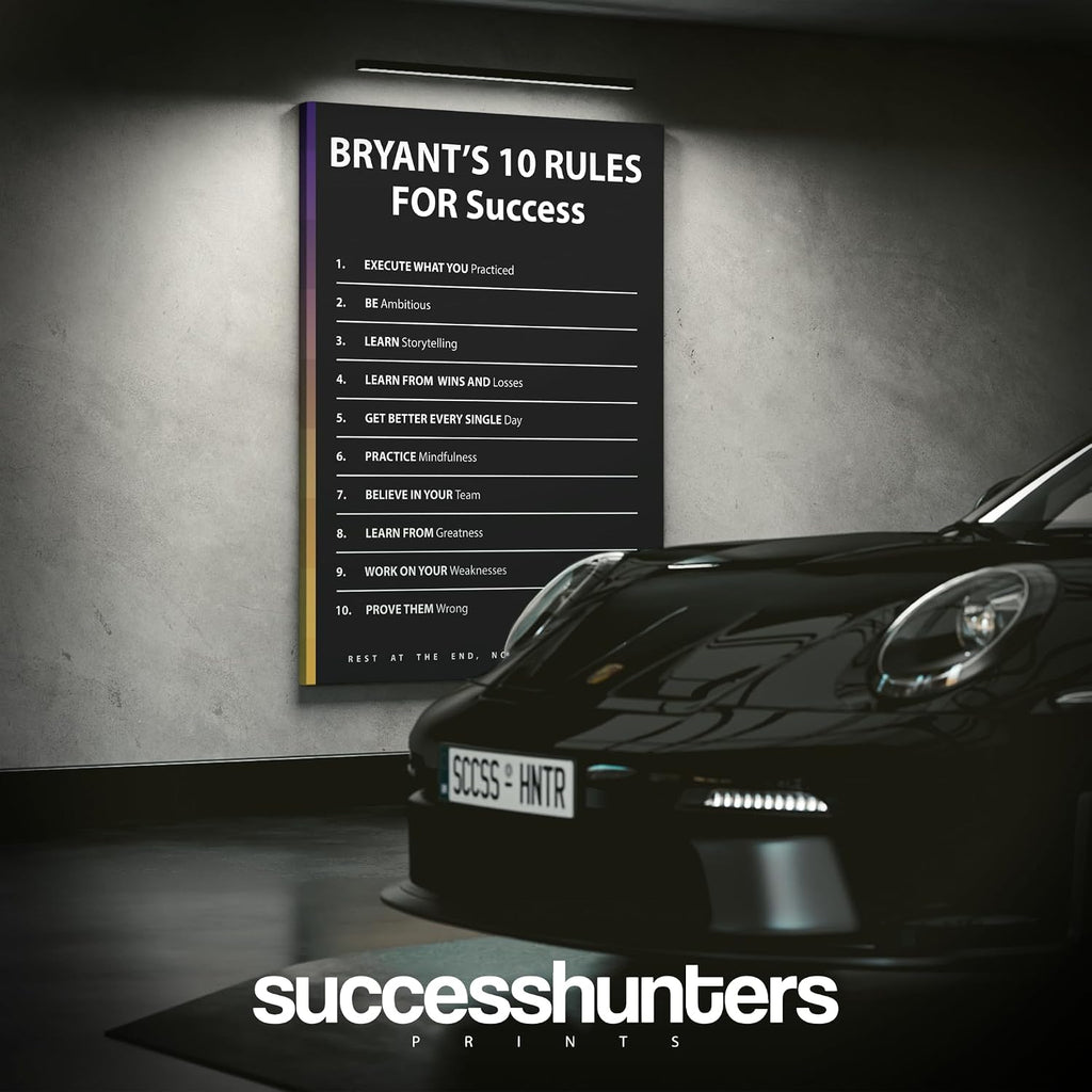 Bryant 10 Rules For Success Motivational Wall Art Office Decor Canvas Print, Black Mamba Mentality, Basketball Player Gift, Sports Gym Art (40' x 30' in)