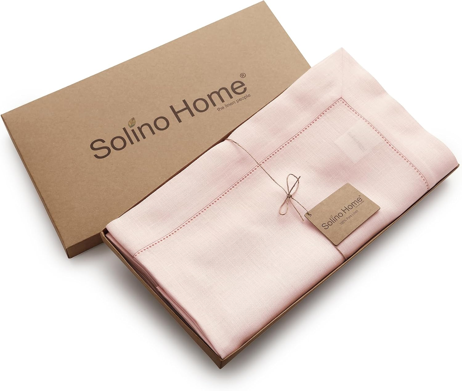 Solino Home Linen Tablecloth 60 x 108 Inch - Classic Hemstitch 100% Pure Linen Pink Table Cloth for Rectangle Tables - Machine Washable Tablecloth for Summer