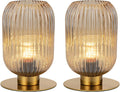 Table Lamp for Bedroom Nightstand Set of 2, Midcentury Modern Table Lamp Living Room Small End Table lamp, Amber Glass Bedside Lamp Gold Bedside Lamp with On/Off Switch on Plug in Cord