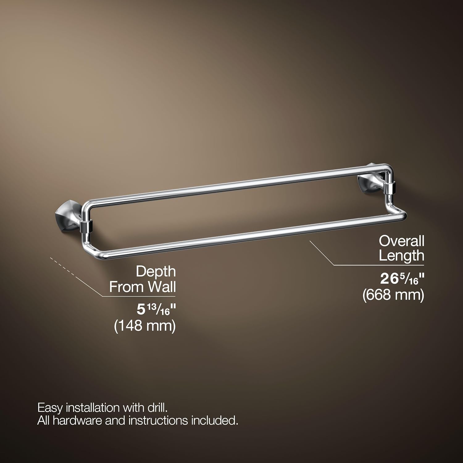 Kohler 27062-CP Occasion® 24' Double Towel bar, Polished Chrome