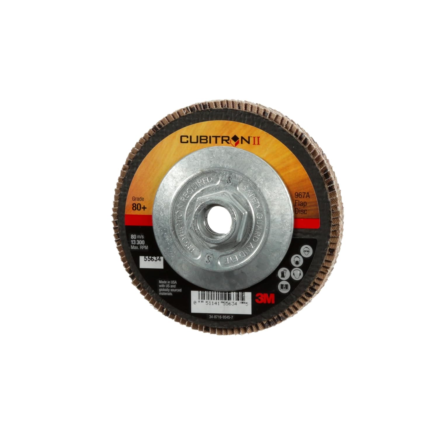 3M Cubitron II Flap Disc 967A, 80+, T27 Quick Change, 4-1/2 in x 5/8'-11, Giant, Pack of 10, Medium Pressure Applications, Light Deburring, Scale Removal, Oxide Removal, Surface Prep