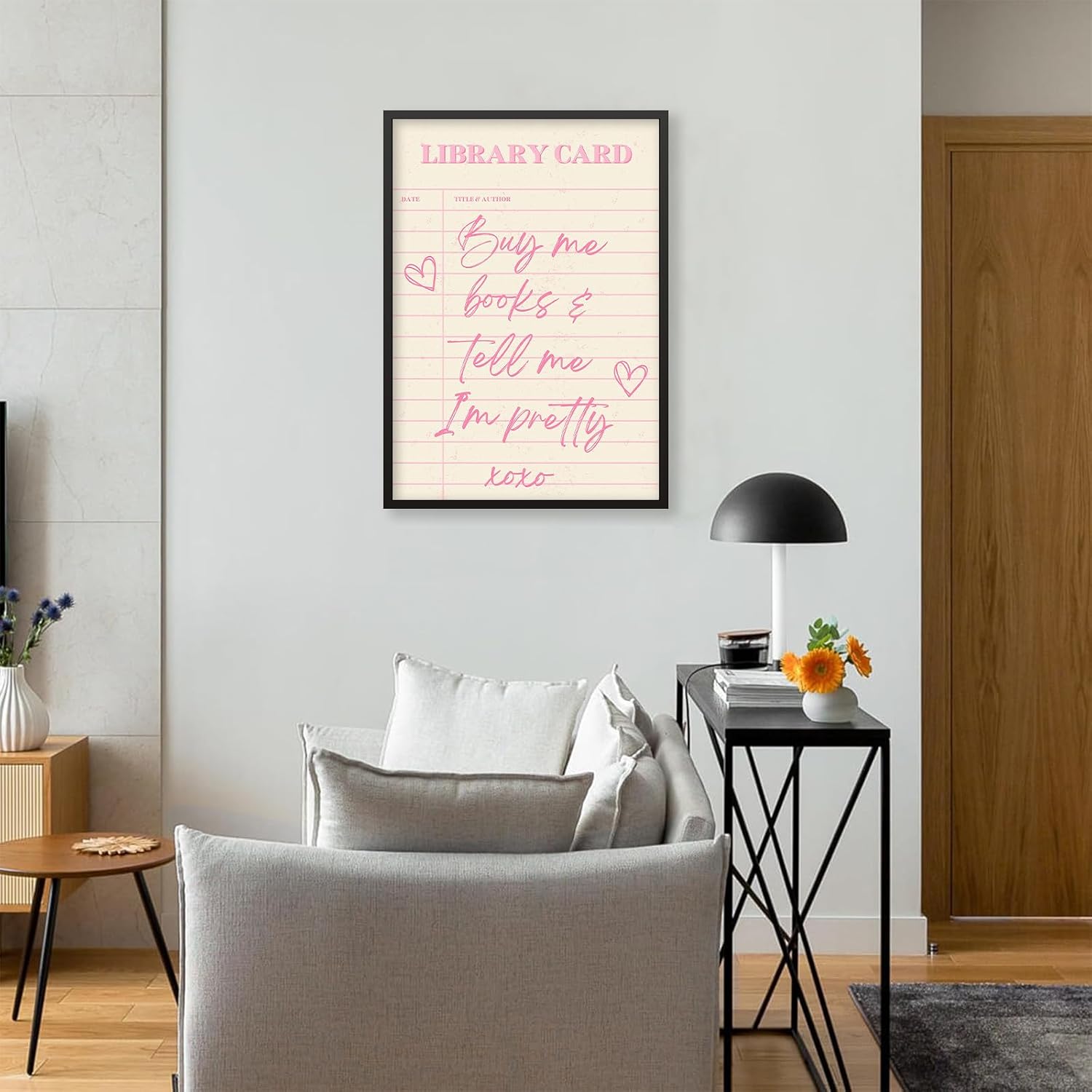 Buy Me Books And Tell Me I'm Pretty Wall Art Pink Library Reading Posters 24x36 inch Black Framed Quote Canvas Prints Gift For Book Lovers Classroom Home Wall Decor