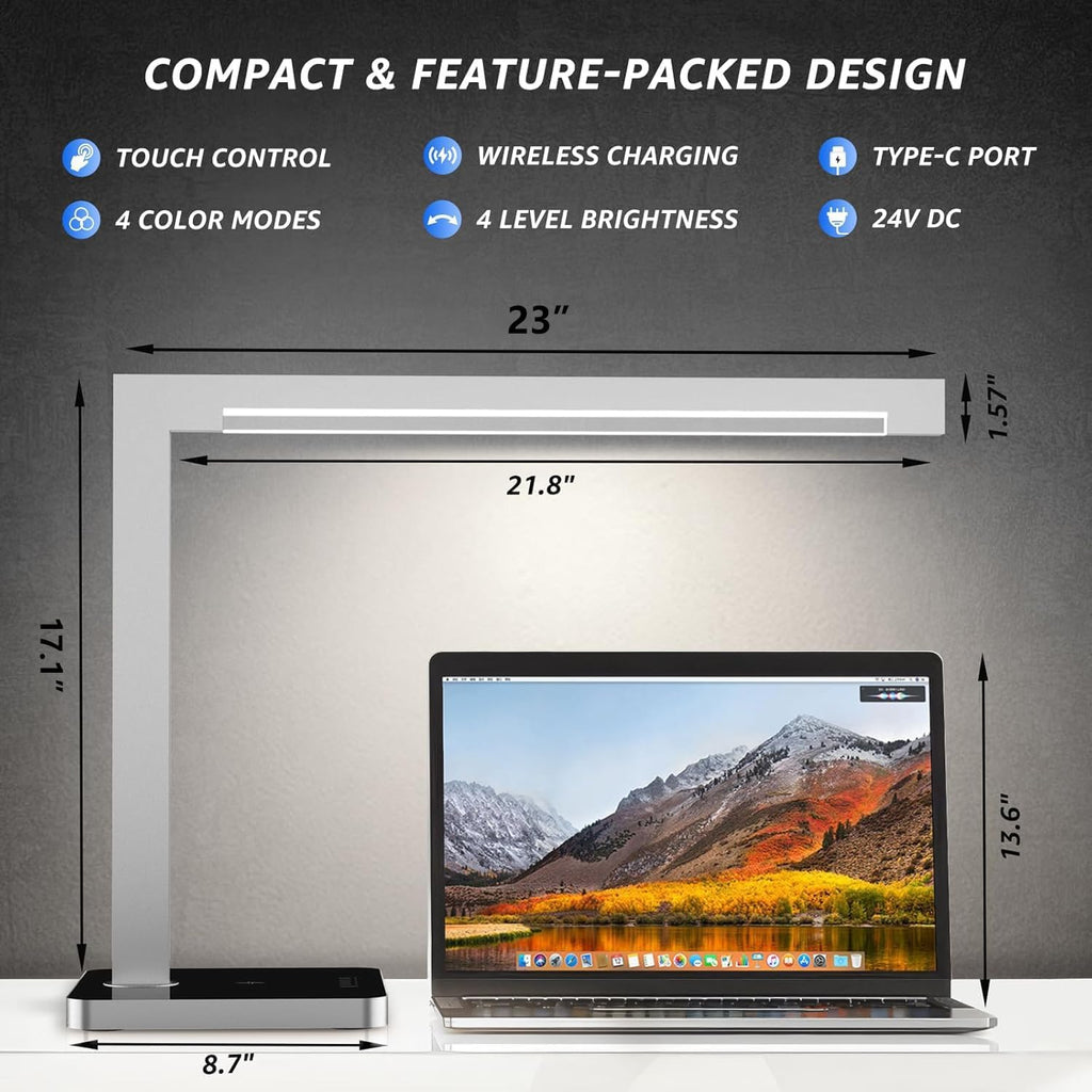 2 Pack Aluminum LED Desk Lamp with Charging Station, 15W Smart Table Lamp with Type-C Ports & 4 Color Temperature Modes(3000K-6000K), Dimmable Reading Light for Home Office(Includes Adapter)