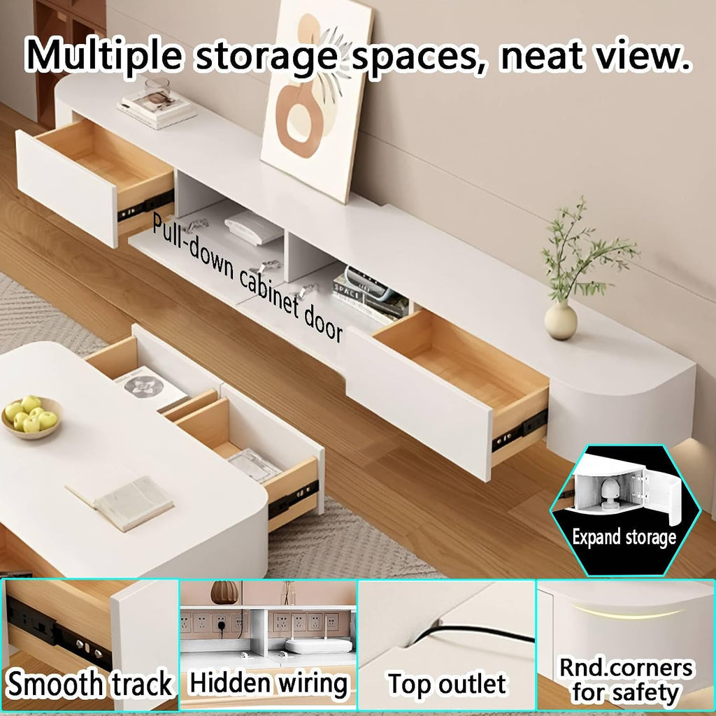Floating TV Stand with Drawers for Bedroom,Solid Wood Living Room tv Stand,Suitable for Various scenarios Wall Shelf TV Cabinet White, 78.7'