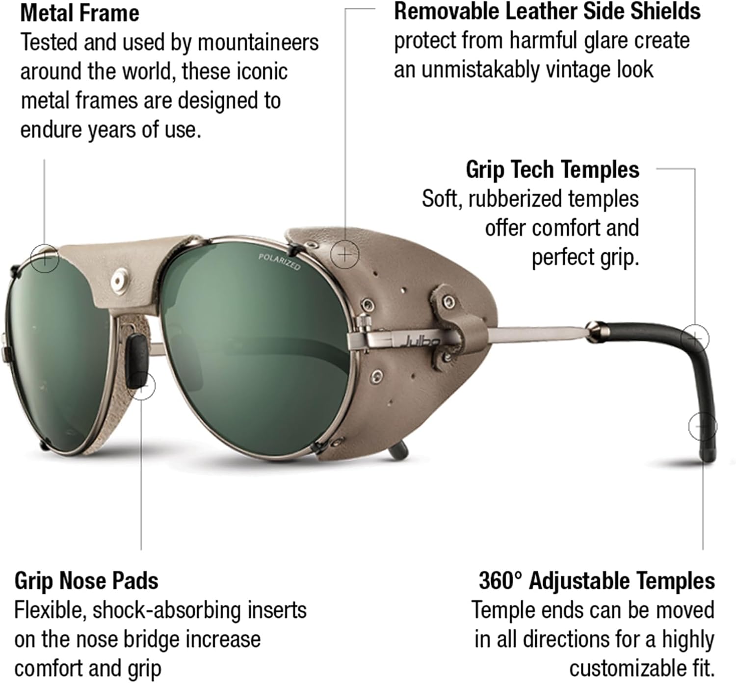 Julbo Cham Glacier Glasses for Men & Women w/Removable Side Shields for Hiking, Snow/Glare - 100% UV Protection