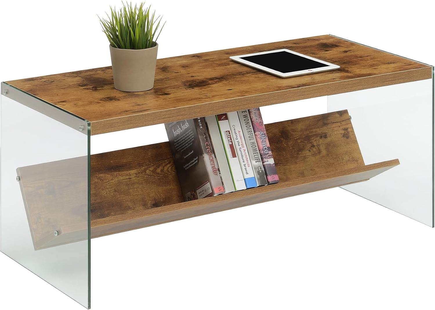 Convenience Concepts SoHo Glass Coffee Table 40' - Modern Living Room Table with Storage Shelf, Contemporary Coffee Table for Family Room, Barnwood