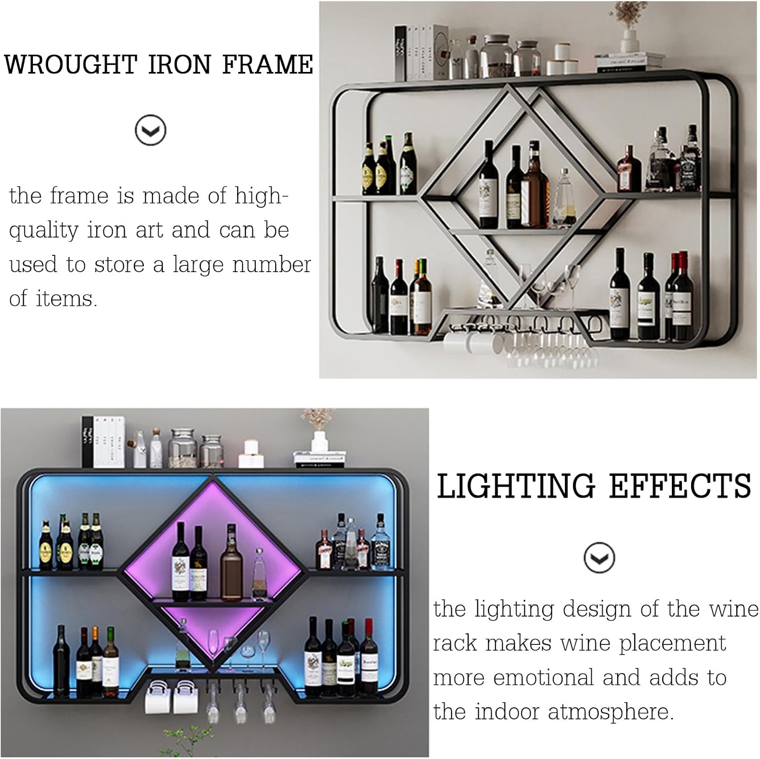 Wall Mount Wine Rack, Bar Floating Wall Shelves, Iron Wine Storage Display Rack Holder, With Hanging Wine Glass Rack Mini Bar Bottle Display Shelf Whiskey Shelf Corner Bar ( Color : Gold , Size : 140c