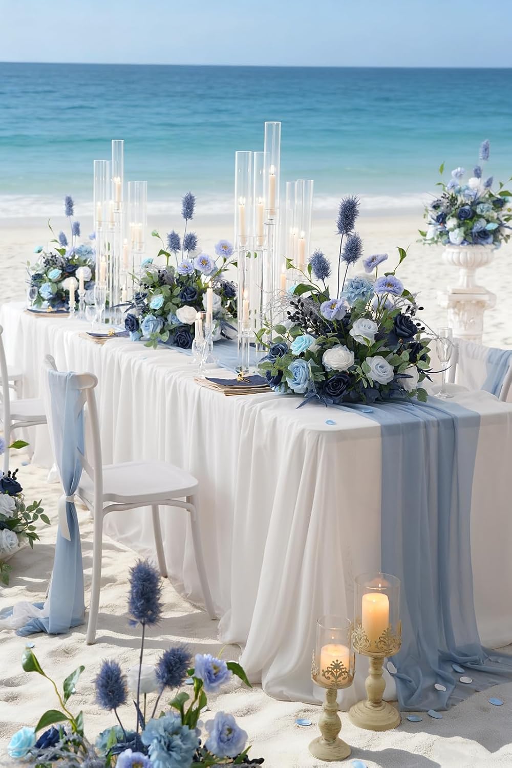 2pcs Free Standing Flowers Ball Bouquet Artificial Rose Floral Arrangements for Wedding Centerpieces Tables Aisle (Blue)