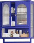 Modern Metal Wall Mount Bathroom Medicine Cabinet Above Toilet Storage with Fluted Glass Doors Towel Bar & Adjustable Shelves for Bathroom, Kitchen, Laundry Room, Dining Room, Blue