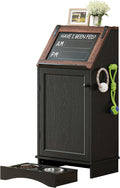 FIMELLO Dog Feeding Station with Storage, Dog Food Cabinet with 2 Hidden Feeding Bowls, Flip-Top Pet Storage Cabinet, Pet Food Holder, Black Grain