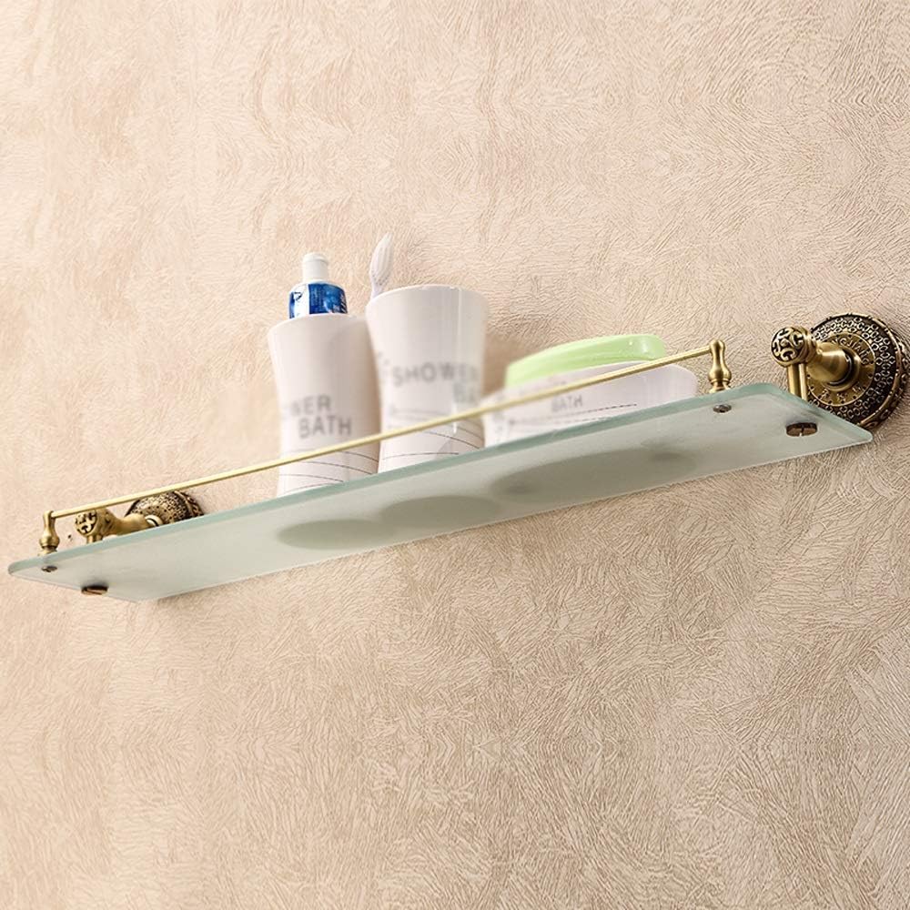Vintage Bronze Brass Glass Holder Bathroom Shelf Wall Mounted Storage Stand Rack with Towel Bar Antique Solid Brass Rustproof Copper Floating Shelving for Cosmetics