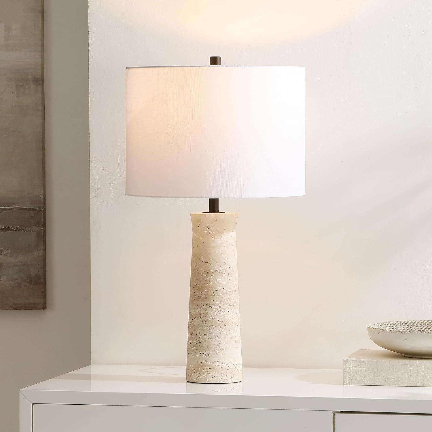 SAFAVIEH Lighting Collection Alana Ivory Travertine 25-inch Table Lamp for Bedroom, Living Room, Home Office, Desk, Nightstand (LED Bulb Included)
