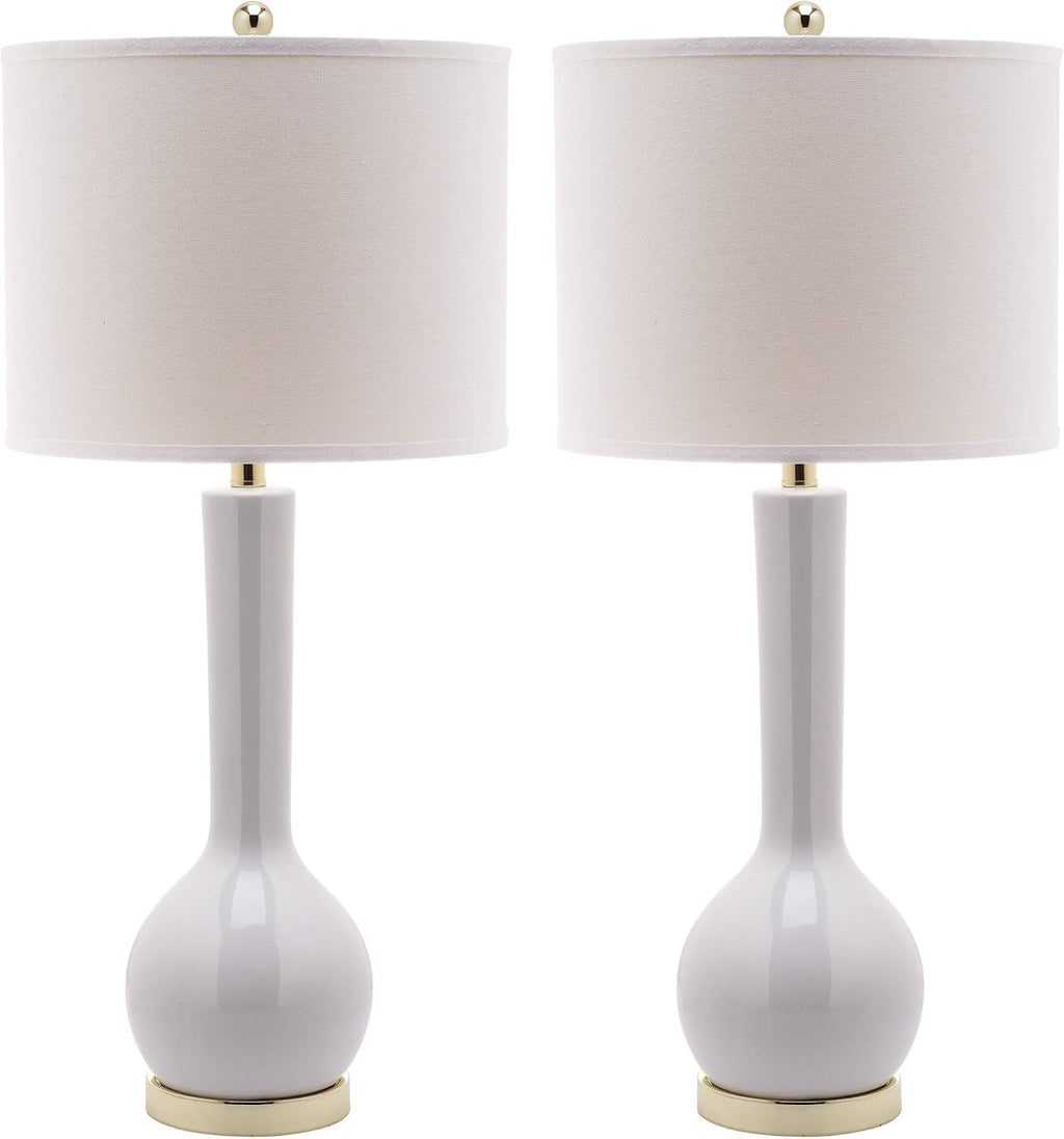 SAFAVIEH Lighting Collection Mae Long Neck Modern Contemporary White Ceramic 31-inch Bedroom Living Room Home Office Desk Nightstand Table Lamp Set of 2 (LED Bulbs Included)