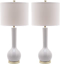 SAFAVIEH Lighting Collection Mae Long Neck Modern Contemporary White Ceramic 31-inch Bedroom Living Room Home Office Desk Nightstand Table Lamp Set of 2 (LED Bulbs Included)