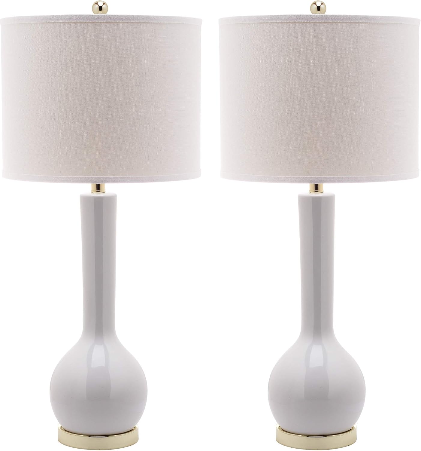 SAFAVIEH Lighting Collection Mae Long Neck Modern Contemporary White Ceramic 31-inch Bedroom Living Room Home Office Desk Nightstand Table Lamp Set of 2 (LED Bulbs Included)