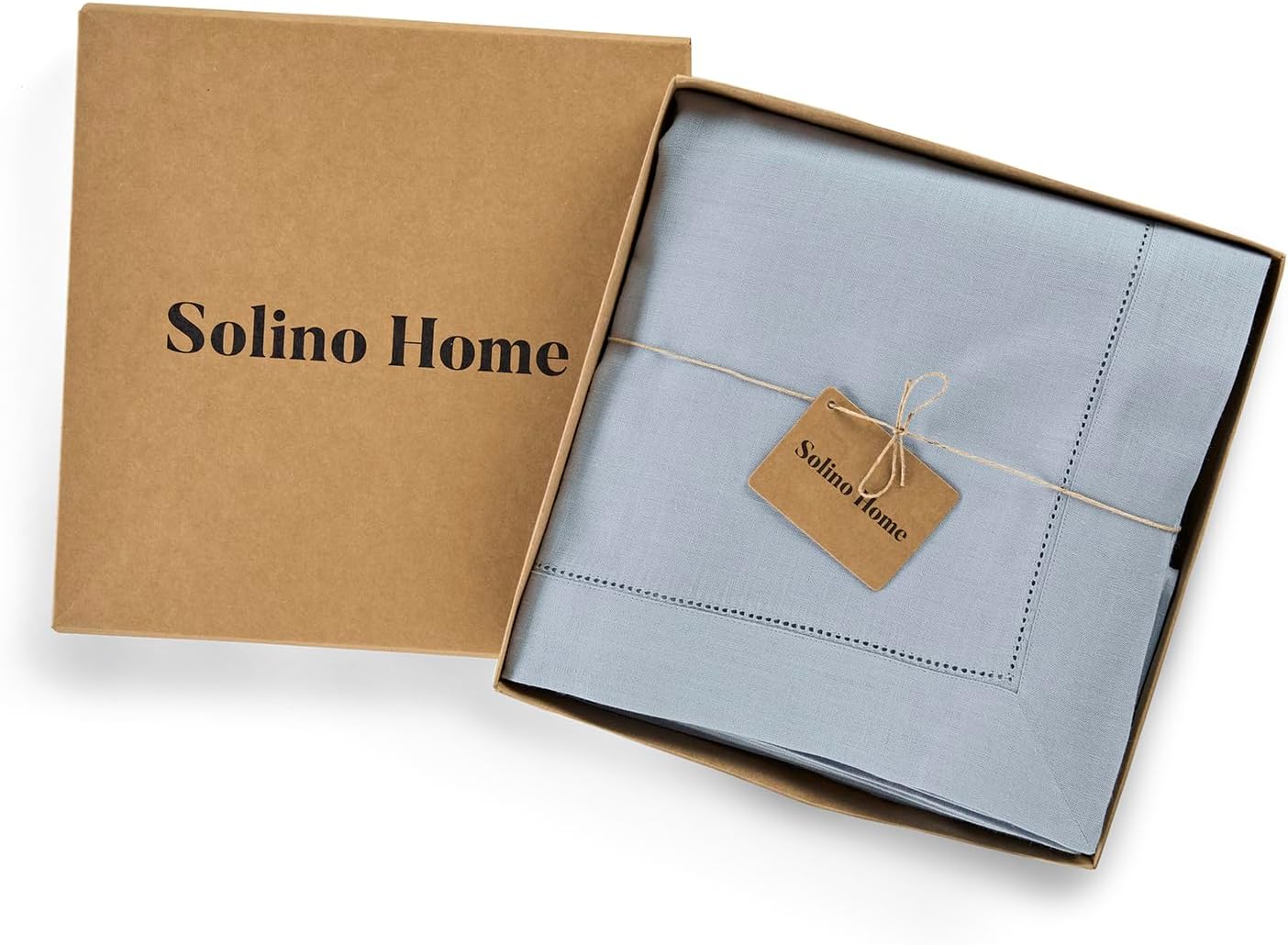 Solino Home Dusty Blue Linen Tablecloth 60 x 120 Inch - 100% Pure Linen Hemstitch Table Cloth for Rectangle Tables - Classic Hemstitch, Machine Washable Tablecloth for Summer