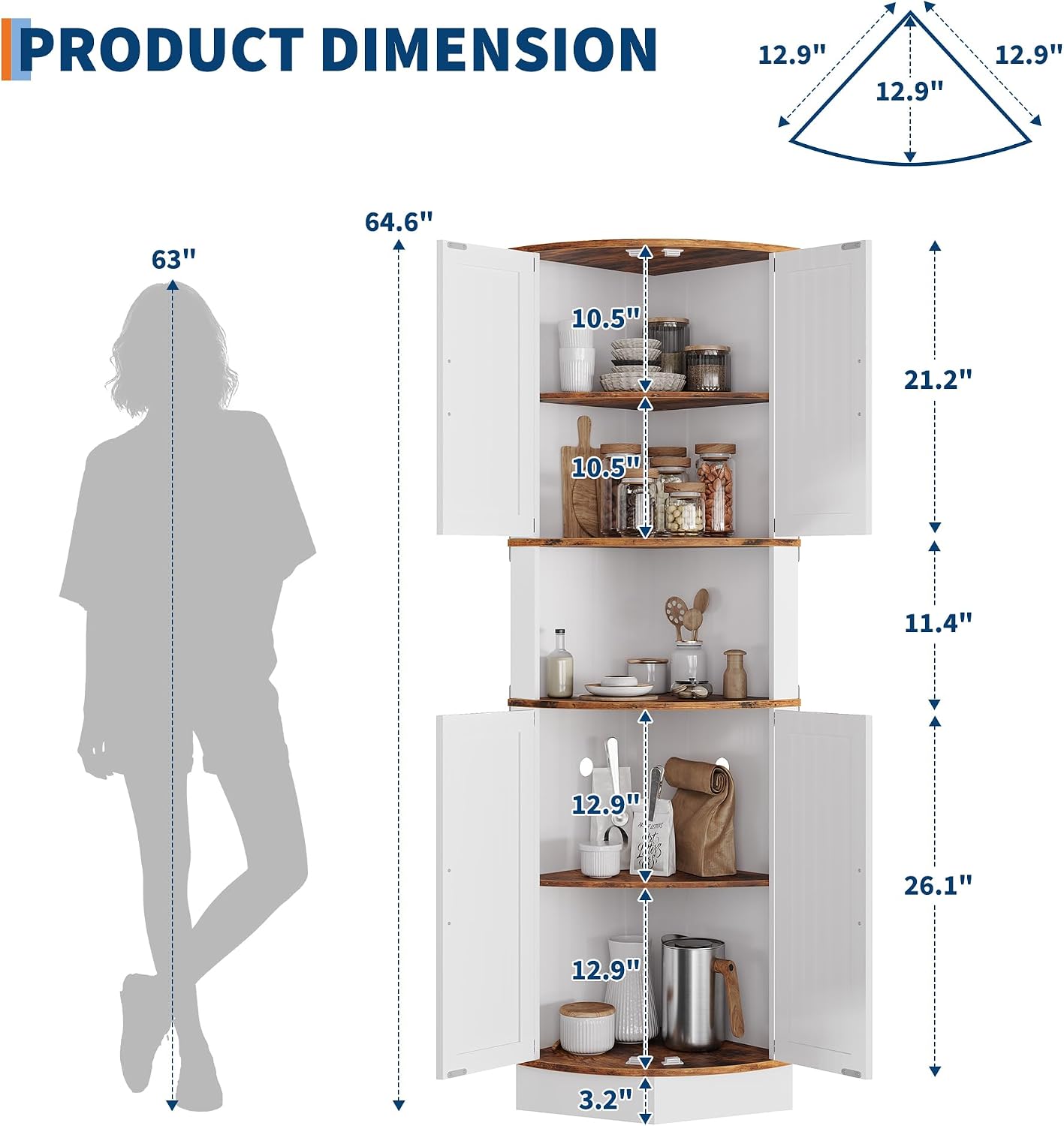 GarveeLife 64.6' Farmhouse Corner Bar Cabinet with LED Lights, Tall Freestanding Storage Liquor Cabinet with 4 Barn Doors, 5-Tier Shelves, USB Ports & Outlets, Corner Cabinet for Living Room, Kitchen